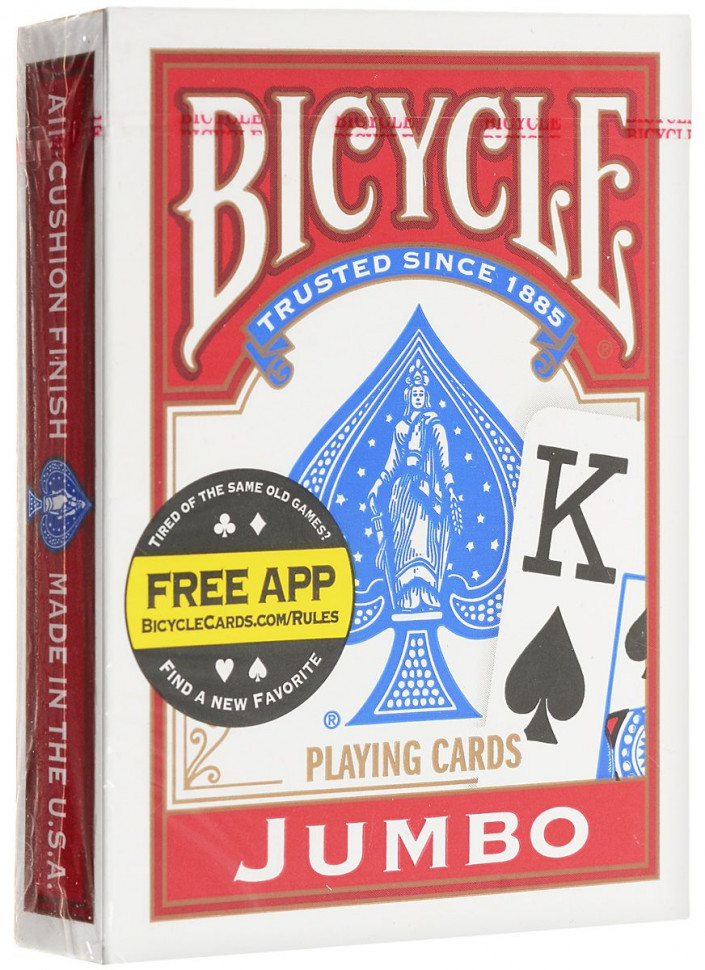 Игральные карты Bicycle "Jumbo" (красная рубашка) 54 листа фото 1 — hichess.ru - шахматы, нарды, настольные игры