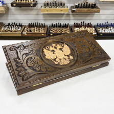 Нарды деревянные подарочные Герб светлый узор — hichess.ru - шахматы, нарды, настольные игры