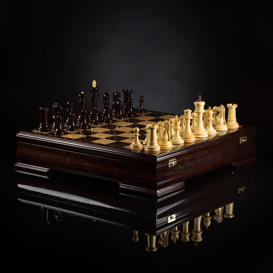 Шахматы Стаунтон Люкс (венге/самшит) фото 1 — hichess.ru - шахматы, нарды, настольные игры