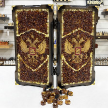 Нарды из янтаря Герб РФ эксклюзивные средние 46 см темные &mdash; hichess.ru - шахматы, нарды, настольные игры