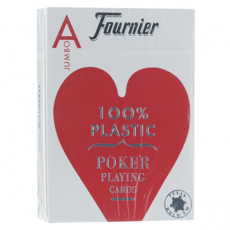 Игральные карты Fournier "2800" 100% пластик, джамбо индекс (красная рубашка) 54 листа фото 1 — hichess.ru - шахматы, нарды, настольные игры