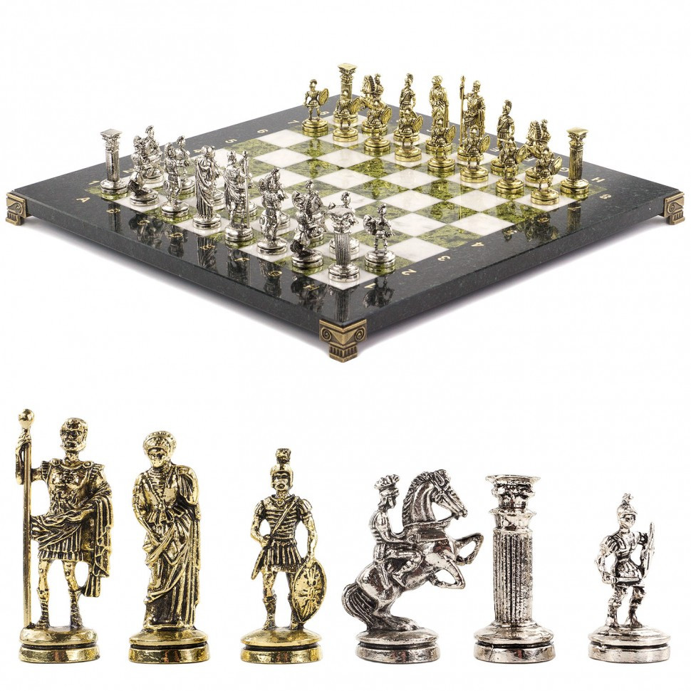 Шахматы подарочные Римские воины 36х36 см мрамор змеевик фото 1 — hichess.ru - шахматы, нарды, настольные игры