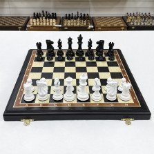 Шахматы деревянные мореный дуб Суприм черно-белые средние &mdash; hichess.ru - шахматы, нарды, настольные игры