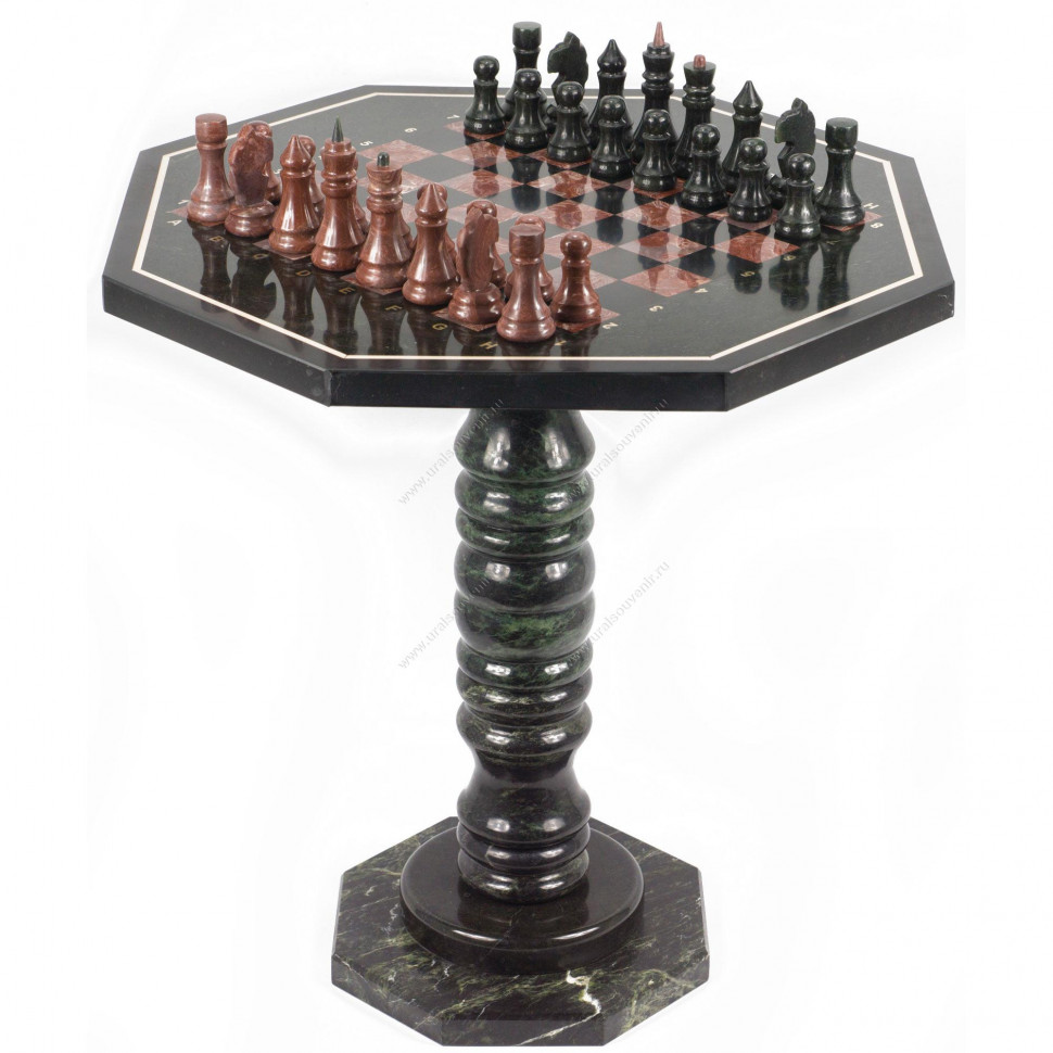 Шахматный стол с каменными фигурами змеевик лемезит 60х60х62 см фото 1 — hichess.ru - шахматы, нарды, настольные игры