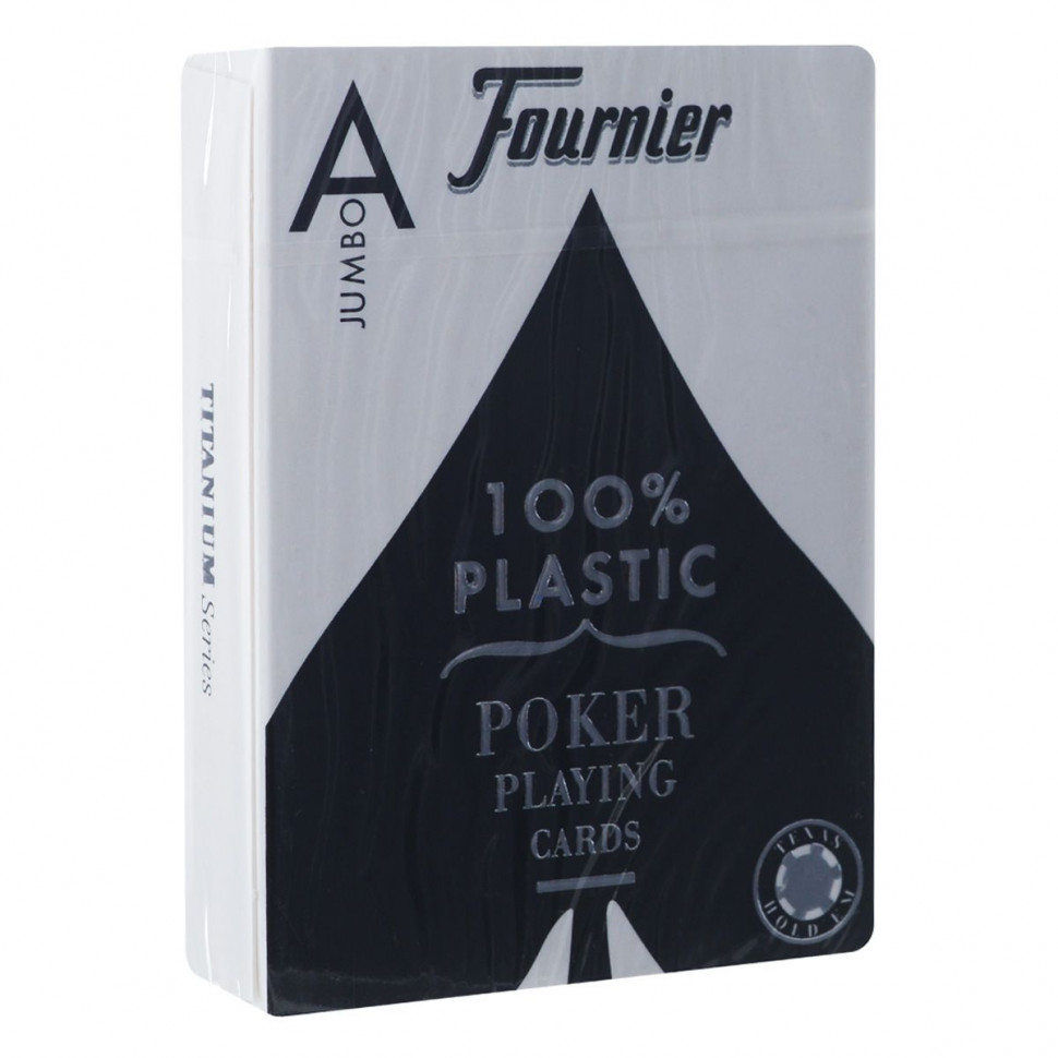 Игральные карты Fournier "2800" 100% пластик, джамбо индекс (черная рубашка) 54 листа фото 1 — hichess.ru - шахматы, нарды, настольные игры