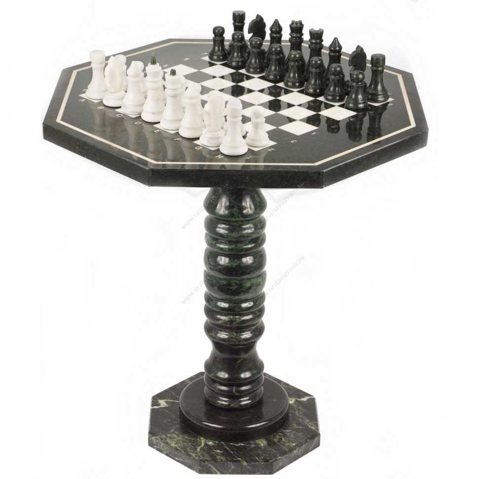 Шахматный стол с каменными фигурами мрамор змеевик 60х60х62 мм фото 1 — hichess.ru - шахматы, нарды, настольные игры