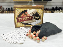 Русское лото деревянное с бочонками в коричневой картонной коробке — hichess.ru - шахматы, нарды, настольные игры