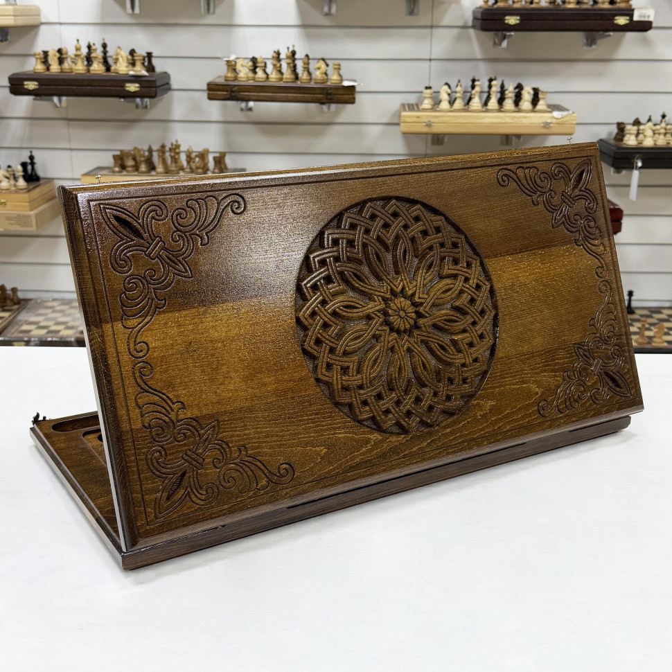 Нарды резные ручной работы Цветочный орнамент большие 60 см фото 1 — hichess.ru - шахматы, нарды, настольные игры