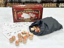 Русское лото деревянное подарочное с бочонками в красной коробке — hichess.ru - шахматы, нарды, настольные игры