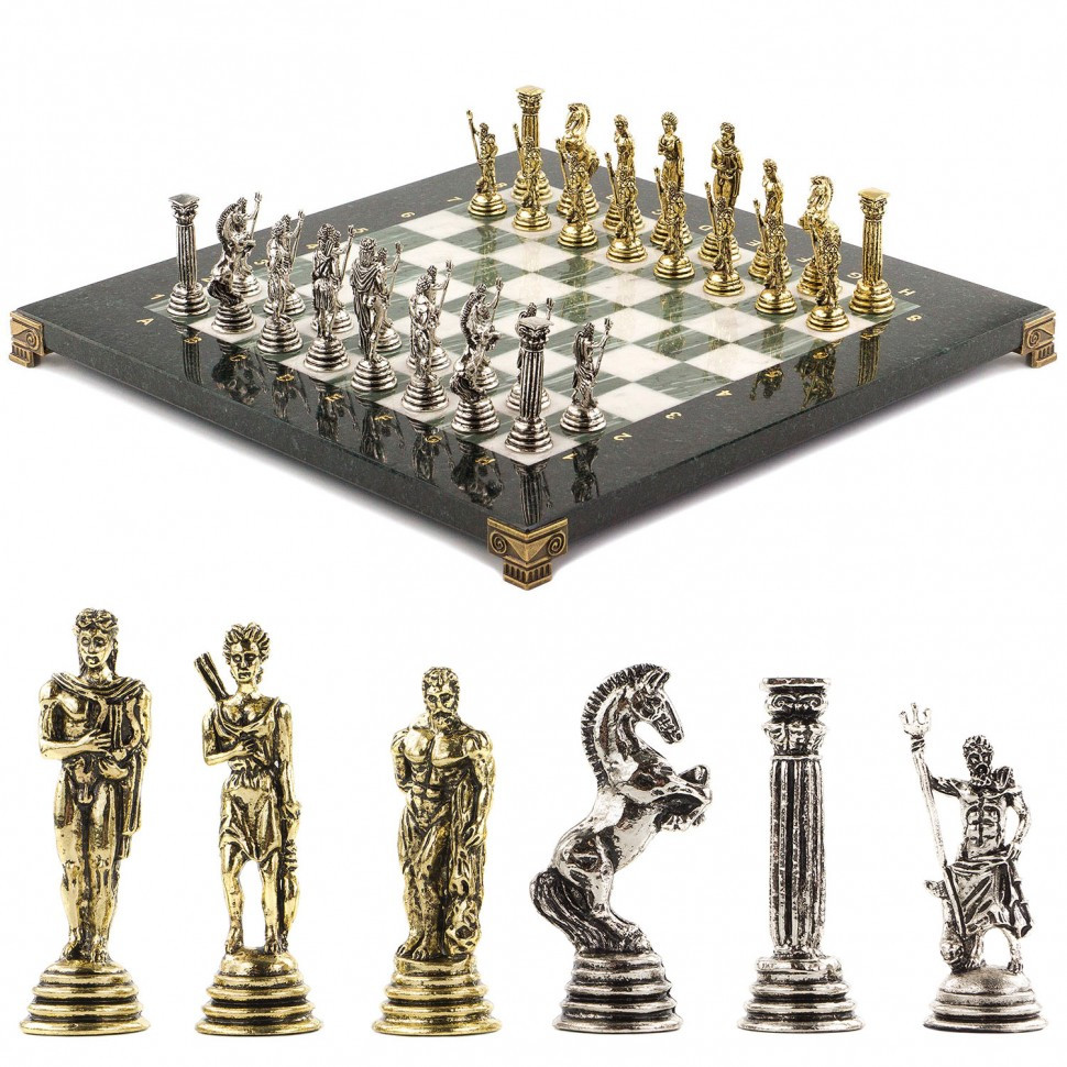 Шахматы "Посейдон" 32х32 см офиокальцит мрамор фото 1 — hichess.ru - шахматы, нарды, настольные игры