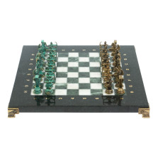 Шахматы каменные &quot;Лучники&quot; бронза / патина 28см змеевик/мрамор — hichess.ru - шахматы, нарды, настольные игры