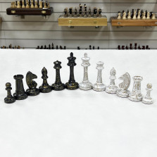 Шахматные фигуры Стаунтон роспись с кракелюром черное золото — hichess.ru - шахматы, нарды, настольные игры