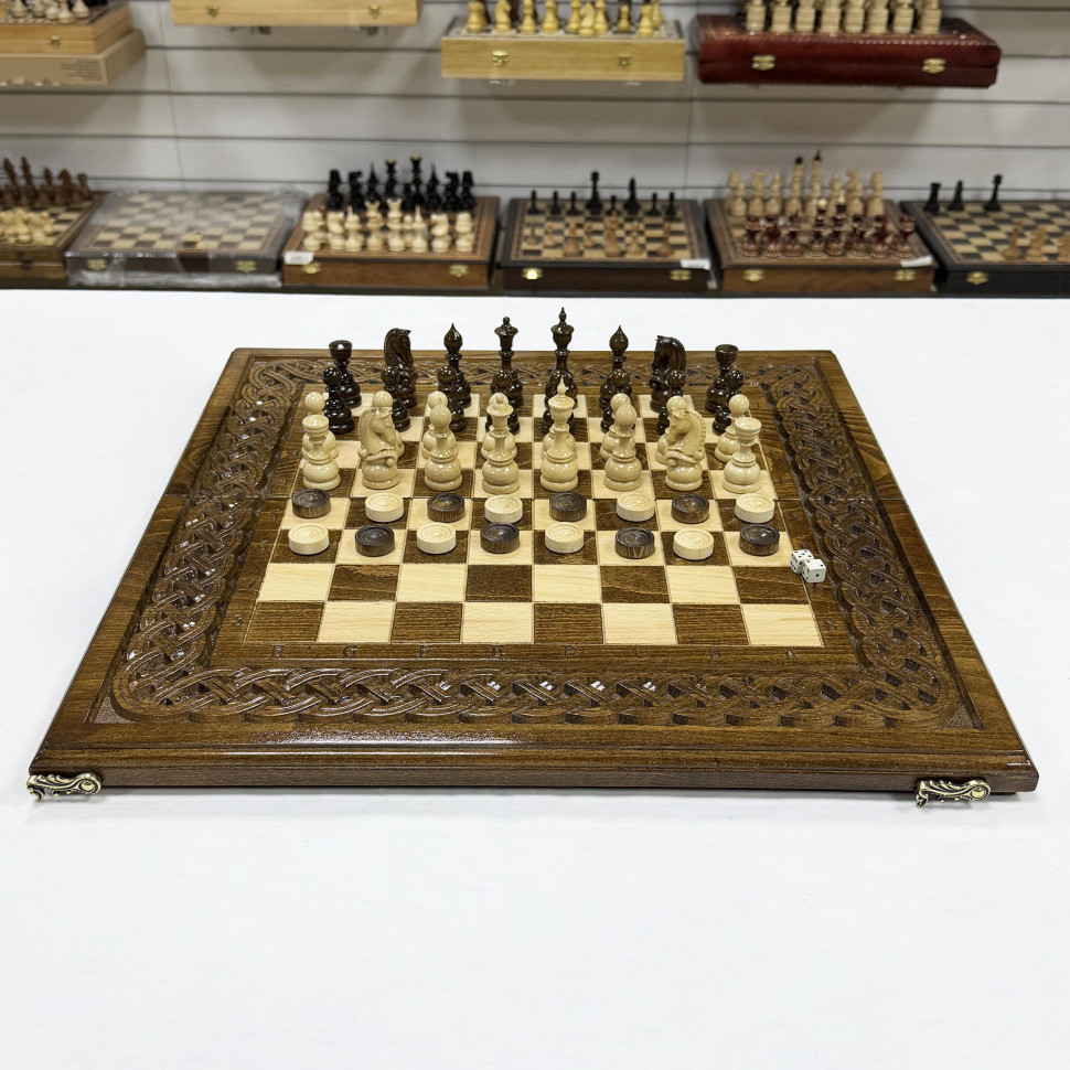 Набор 3 в 1 шахматы нарды шашки Ажурный узор 50 см фото 1 — hichess.ru - шахматы, нарды, настольные игры