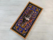 Нарды деревянные подарочные с цветным рисунком и полем для шашек Волк средние 50 см — hichess.ru - шахматы, нарды, настольные игры