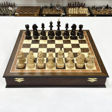 Шахматный ларец подарочный из мореного дуба Антик с резными фигурами с утяжелением — hichess.ru - шахматы, нарды, настольные игры