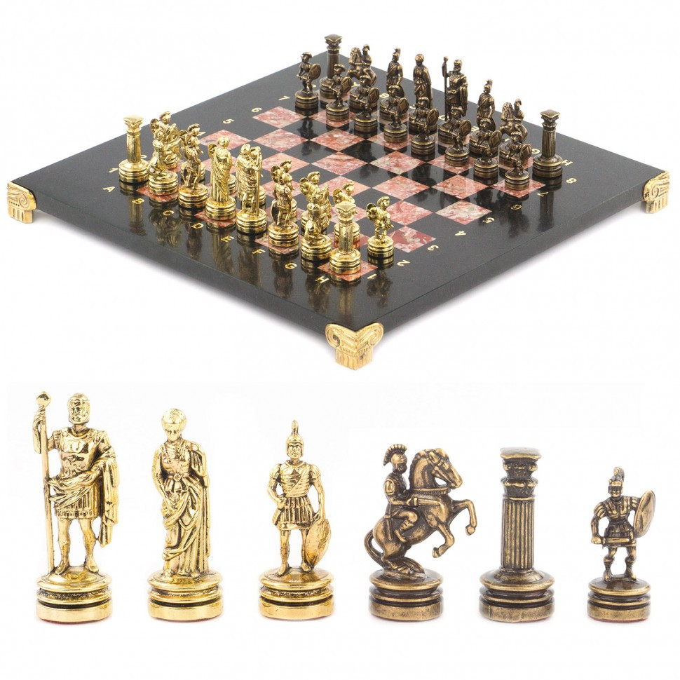 Шахматы "Римляне" креноид змеевик 28х28 см фото 1 — hichess.ru - шахматы, нарды, настольные игры
