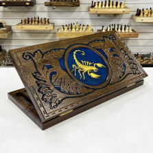 Нарды из массива бука Скорпион эпоксидная смола синие — hichess.ru - шахматы, нарды, настольные игры