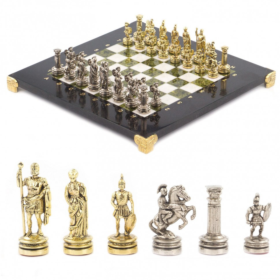 Шахматы "Римляне" мрамор змеевик 28х28 см фото 1 — hichess.ru - шахматы, нарды, настольные игры