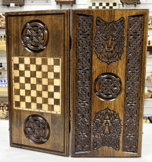 Нарды деревянные резные Волк 60 см, Artash — hichess.ru - шахматы, нарды, настольные игры