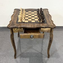 Шахматный стол резной из массива ясеня с фигурами из граба — hichess.ru - шахматы, нарды, настольные игры