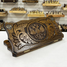 Нарды подарочные из массива бука Герб РФ металл — hichess.ru - шахматы, нарды, настольные игры