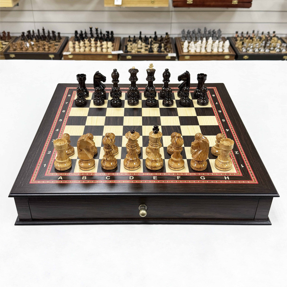 Шахматы в ларце с выдвижными ящиками из дерева венге и карельской березы Стаунтон люкс фото 1 &mdash; hichess.ru - шахматы, нарды, настольные игры