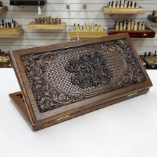 Нарды из массива ясеня эксклюзивные Узор темные 60 см &mdash; hichess.ru - шахматы, нарды, настольные игры