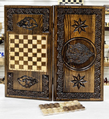 Нарды деревянные резные Волк со звездами 60 см, Artash — hichess.ru - шахматы, нарды, настольные игры