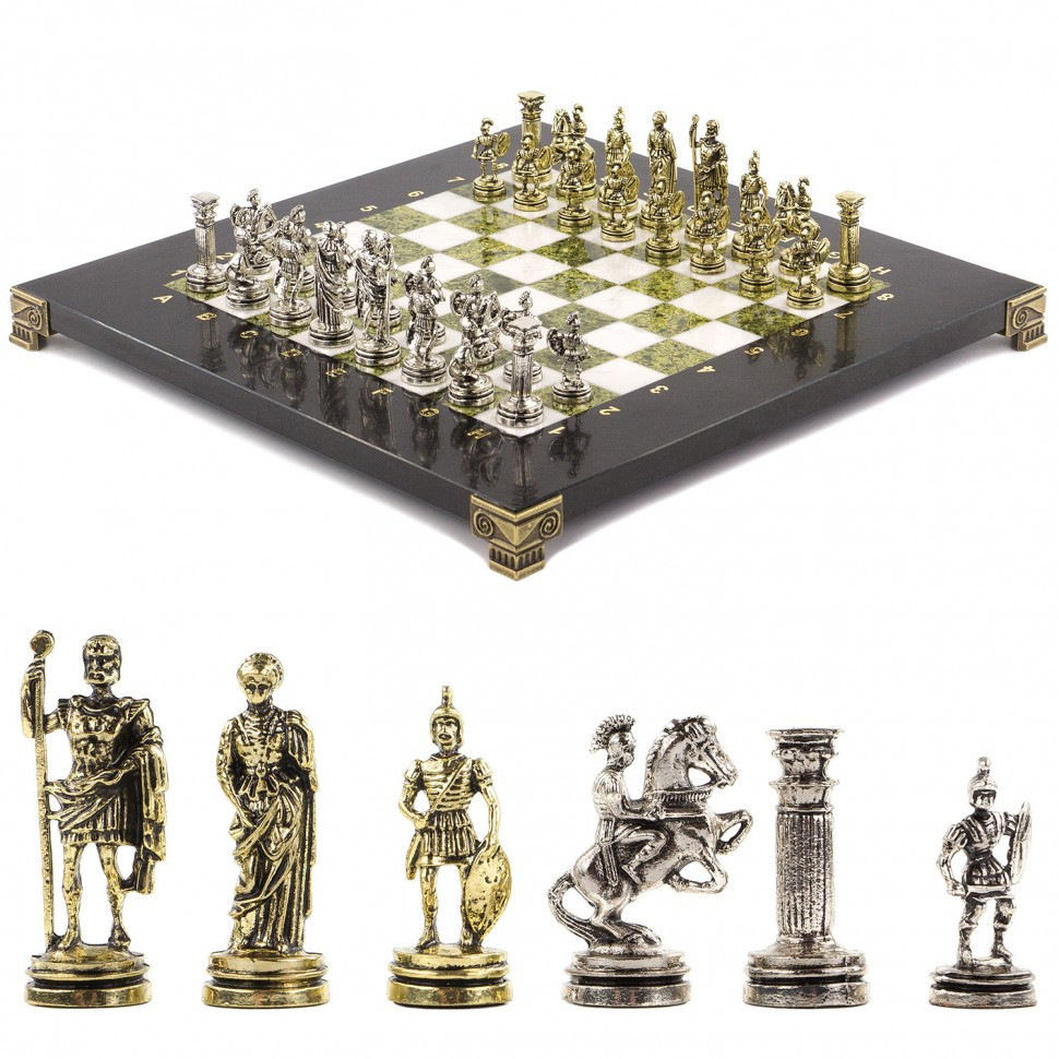 Шахматы "Римские воины" 28х28 см из змеевика и мрамора фото 1 — hichess.ru - шахматы, нарды, настольные игры