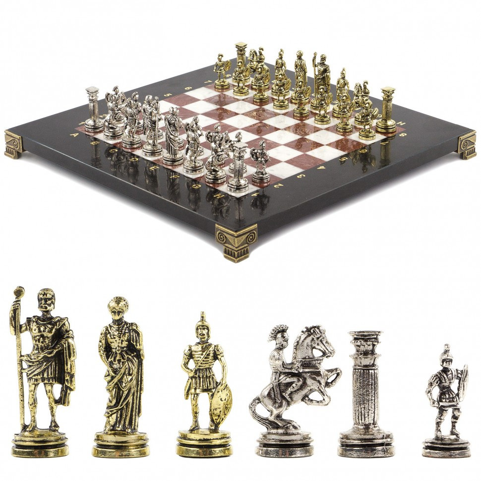 Шахматы "Римские воины" 28х28 см из лемезита и мрамора фото 1 — hichess.ru - шахматы, нарды, настольные игры