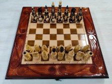 Шахматы подарочные ручной работы Львы большие с нардами и шашками — hichess.ru - шахматы, нарды, настольные игры