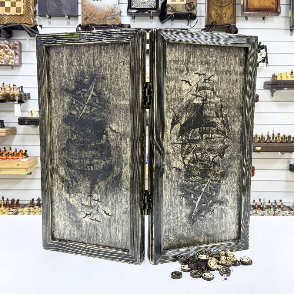 Нарды брашированные деревянные Морские 60 см фото 1 &mdash; hichess.ru - шахматы, нарды, настольные игры