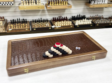 Нарды кожанные Презент коричневые большие 60 см + фишки Люкс — hichess.ru - шахматы, нарды, настольные игры