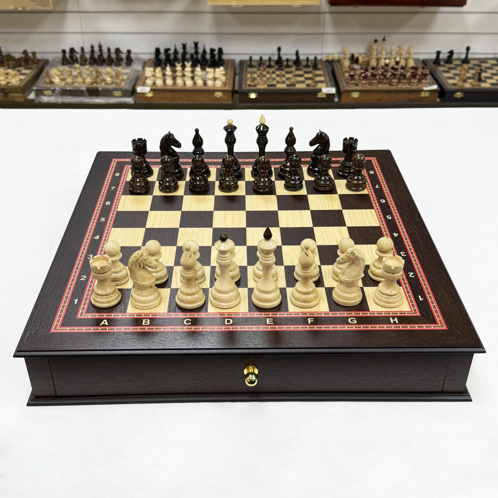 Шахматный ларец с выдвижными ящиками подарочный венге Бастион фото 1 &mdash; hichess.ru - шахматы, нарды, настольные игры