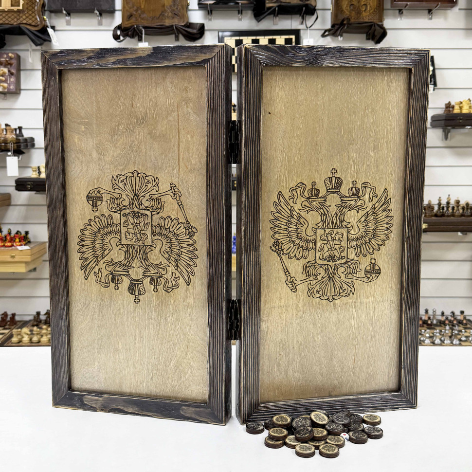 Нарды брашированные деревянные Герб 60 см фото 1 &mdash; hichess.ru - шахматы, нарды, настольные игры
