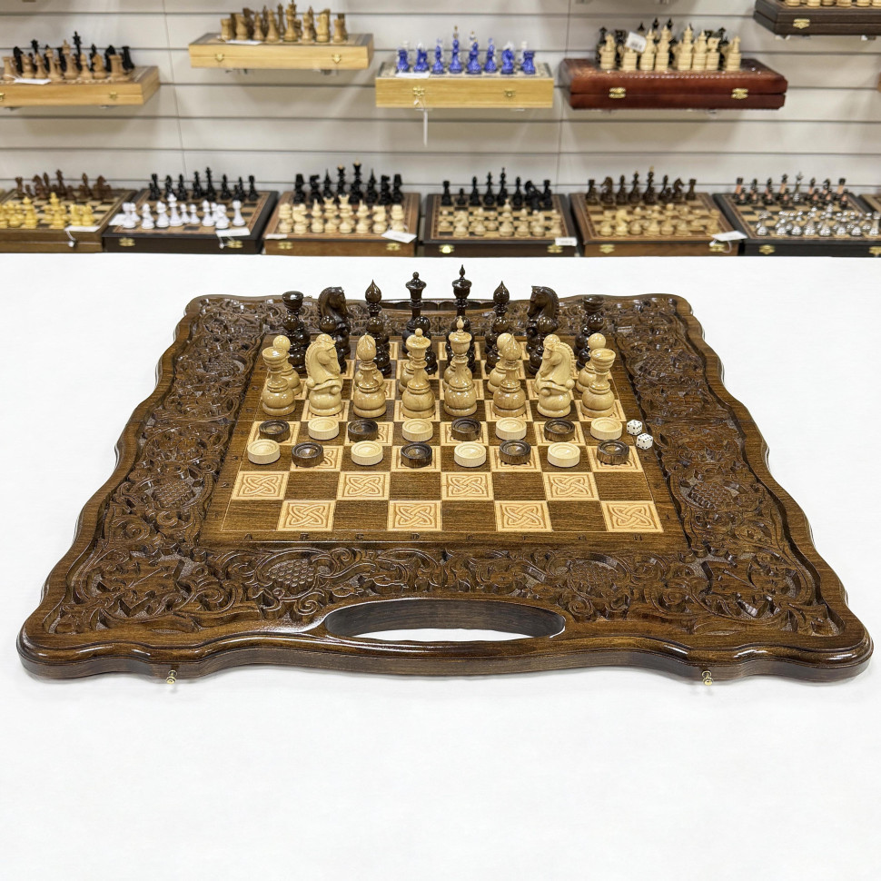 Шахматы нарды шашки резные Виноградная лоза большие 60 см фото 1 &mdash; hichess.ru - шахматы, нарды, настольные игры