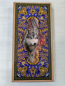 Нарды шашки с рисунком Волка малые 40 на 40 см — hichess.ru - шахматы, нарды, настольные игры