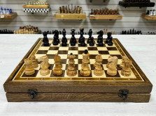 Шахматы деревянные из дуба с фигурами из карельской березы Стаунтон Люкс — hichess.ru - шахматы, нарды, настольные игры