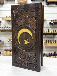 Нарды ручной работы из массива бука Полумесяц золотой 60 см — hichess.ru - шахматы, нарды, настольные игры