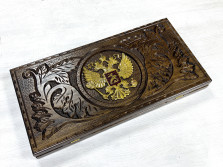 Нарды ручной работы из массива бука Герб РФ золотой 60 см — hichess.ru - шахматы, нарды, настольные игры