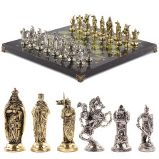 Шахматы подарочные с металлическими фигурами &quot;Рыцари крестоносцы&quot; 44х44 см змеевик — hichess.ru - шахматы, нарды, настольные игры
