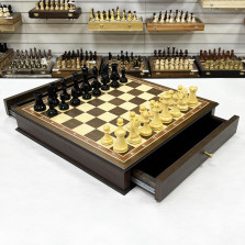 Шахматный ларец с выдвижными ящиками дуб Антик с фигурами Стаунтон Royal — hichess.ru - шахматы, нарды, настольные игры