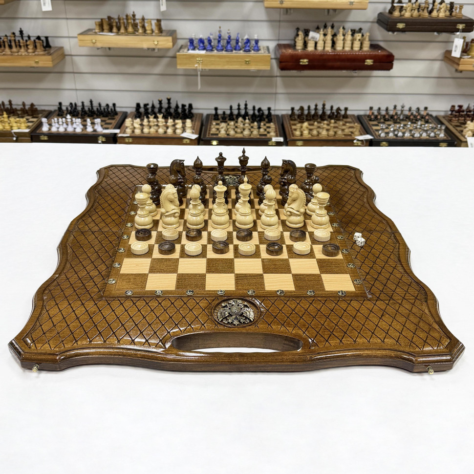 Шахматы нарды шашки Герб резные премиум ручной работы 60 см фото 1 &mdash; hichess.ru - шахматы, нарды, настольные игры