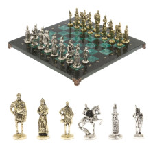 Шахматы из камня с металлическими фигурами &quot;Русь&quot; доска 40х40 см шабровский змеевик — hichess.ru - шахматы, нарды, настольные игры
