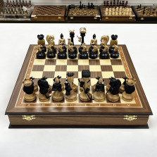 Шахматный ларец подарочный орех с фигурами Хоккей — hichess.ru - шахматы, нарды, настольные игры