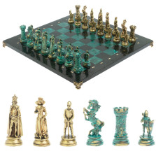 Шахматы &quot;Средневековые рыцари&quot; фигуры бронза / патина 44х44 см змеевик — hichess.ru - шахматы, нарды, настольные игры