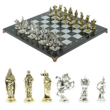 Шахматы каменные &quot;Рыцари крестоносцы&quot; 44х44 см из змеевика и серого мрамора — hichess.ru - шахматы, нарды, настольные игры