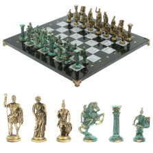 Шахматы &quot;Римские войны&quot; фигуры бронза / патина 44х44 см серый мрамор — hichess.ru - шахматы, нарды, настольные игры