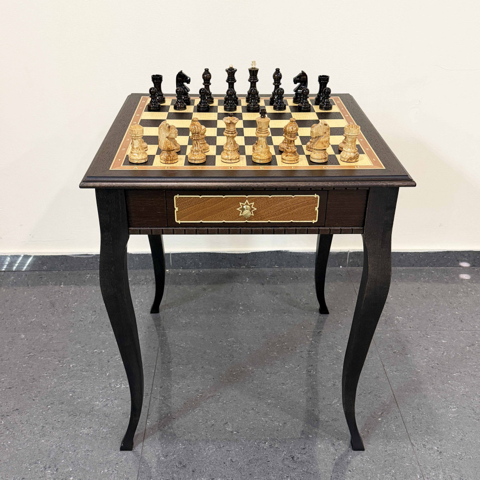 Шахматные стол венге ясень с фигурами из карельской березы Стаунтон фото 1 &mdash; hichess.ru - шахматы, нарды, настольные игры