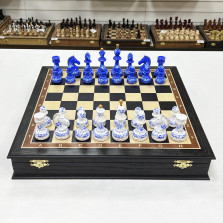 Шахматы подарочные художественная роспись гжель моренный дуб — hichess.ru - шахматы, нарды, настольные игры